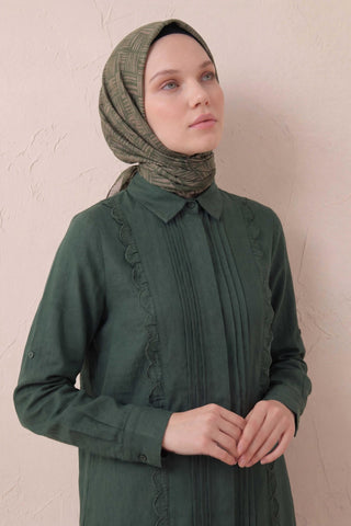 Pamuk Karışımlı Soft Eşarp Çizgi Desen Koyu Yeşil 90x90 - Soft Eşarp - | Silk Home