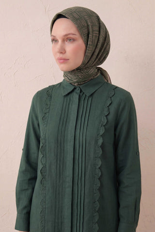 Pamuk Karışımlı Soft Eşarp Çizgi Desen Koyu Yeşil 90x90 - Soft Eşarp - | Silk Home