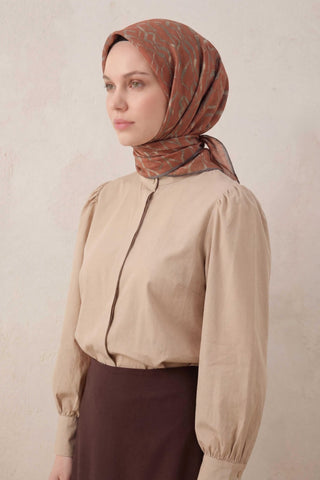 Pamuk Karışımlı Soft Eşarp Başak Desen Taba 90x90 - Soft Eşarp - | Silk Home