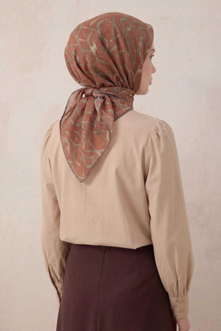 Pamuk Karışımlı Soft Eşarp Başak Desen Taba 90x90 - Soft Eşarp - | Silk Home