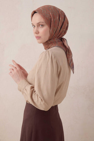 Pamuk Karışımlı Soft Eşarp Başak Desen Taba 90x90 - Soft Eşarp - | Silk Home