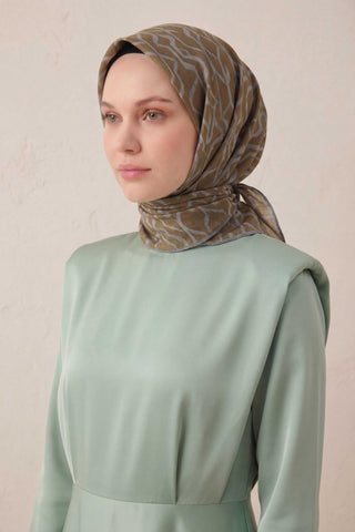 Pamuk Karışımlı Soft Eşarp Başak Desen Yağ Yeşili 90x90 - Soft Eşarp - | Silk Home