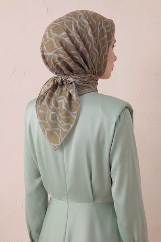 Pamuk Karışımlı Soft Eşarp Başak Desen Yağ Yeşili 90x90 - Soft Eşarp - | Silk Home