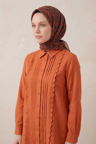 Pamuk Karışımlı Soft Eşarp Başak Desen Kiremit 90x90 - Soft Eşarp - | Silk Home
