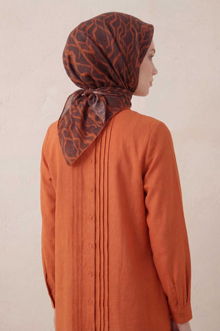 Pamuk Karışımlı Soft Eşarp Başak Desen Kiremit 90x90 - Soft Eşarp - | Silk Home