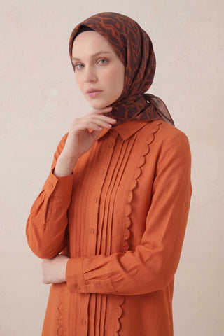 Pamuk Karışımlı Soft Eşarp Başak Desen Kiremit 90x90 - Soft Eşarp - | Silk Home