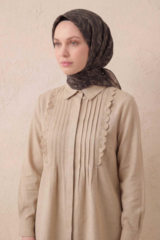Pamuk Karışımlı Soft Eşarp Başak Desen Acı Kahve 90x90 - Soft Eşarp - | Silk Home