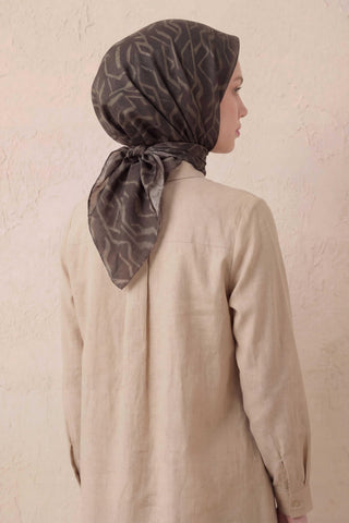 Pamuk Karışımlı Soft Eşarp Başak Desen Acı Kahve 90x90 - Soft Eşarp - | Silk Home