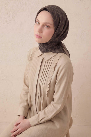 Pamuk Karışımlı Soft Eşarp Başak Desen Acı Kahve 90x90 - Soft Eşarp - | Silk Home