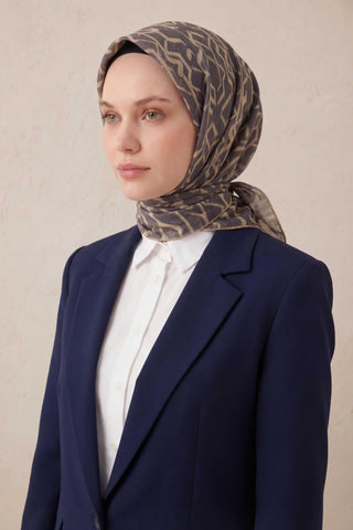 Pamuk Karışımlı Soft Eşarp Başak Desen Koyu Indigo 90x90 - Soft Eşarp - | Silk Home