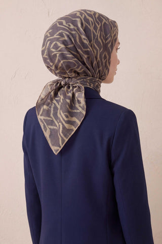 Pamuk Karışımlı Soft Eşarp Başak Desen Koyu Indigo 90x90 - Soft Eşarp - | Silk Home