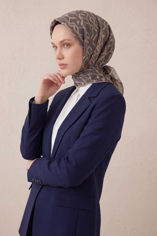 Pamuk Karışımlı Soft Eşarp Başak Desen Koyu Indigo 90x90 - Soft Eşarp - | Silk Home