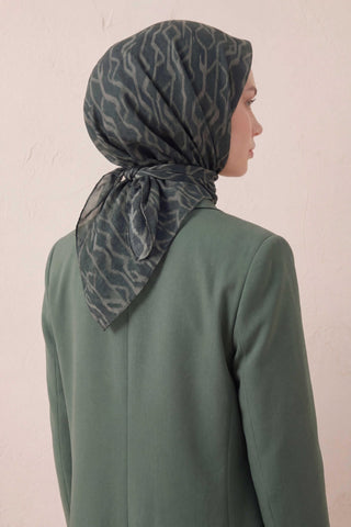 Pamuk Karışımlı Soft Eşarp Başak Desen Koyu Yeşil 90x90 - Soft Eşarp - | Silk Home