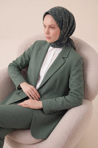 Pamuk Karışımlı Soft Eşarp Başak Desen Koyu Yeşil 90x90 - Soft Eşarp - | Silk Home