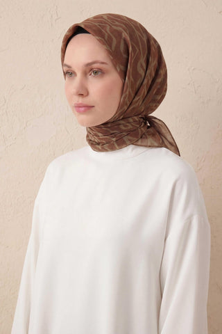 Pamuk Karışımlı Soft Eşarp Başak Desen Kahve Taba 90x90 - Soft Eşarp - | Silk Home