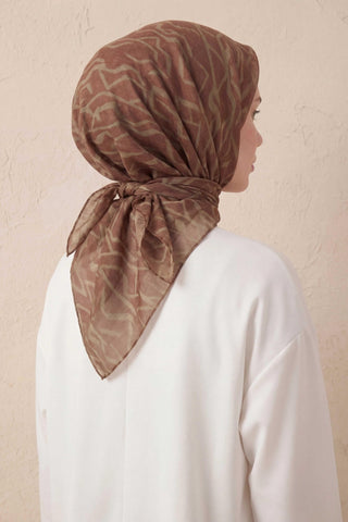Pamuk Karışımlı Soft Eşarp Başak Desen Kahve Taba 90x90 - Soft Eşarp - | Silk Home