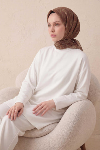 Pamuk Karışımlı Soft Eşarp Başak Desen Kahve Taba 90x90 - Soft Eşarp - | Silk Home