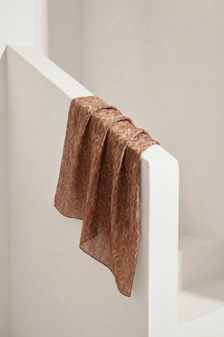 Pamuk Karışımlı Soft Eşarp Başak Desen Kahve Taba 90x90 - Soft Eşarp - | Silk Home