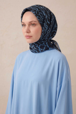 Pamuk Karışımlı Soft Eşarp Başak Desen Siyah Mavi 90x90 - Soft Eşarp - | Silk Home