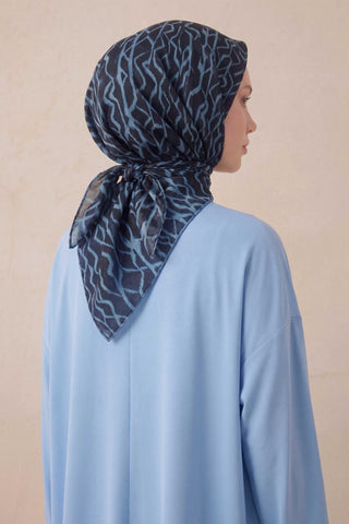 Pamuk Karışımlı Soft Eşarp Başak Desen Siyah Mavi 90x90 - Soft Eşarp - | Silk Home