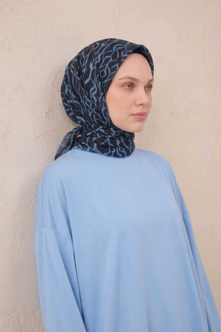 Pamuk Karışımlı Soft Eşarp Başak Desen Siyah Mavi 90x90 - Soft Eşarp - | Silk Home