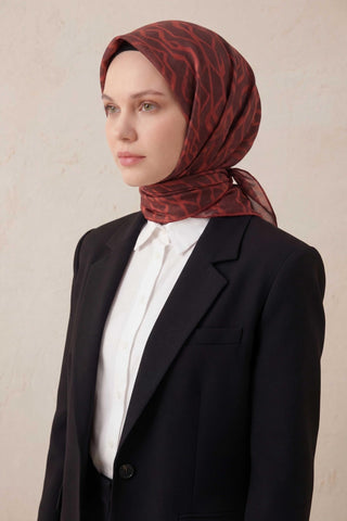 Pamuk Karışımlı Soft Eşarp Başak Desen Kiremit Kırmızı 90x90 - Soft Eşarp - | Silk Home