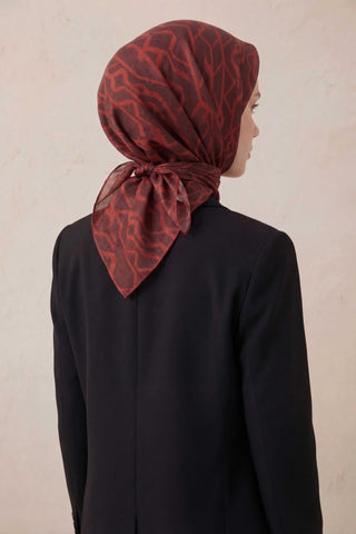 Pamuk Karışımlı Soft Eşarp Başak Desen Kiremit Kırmızı 90x90 - Soft Eşarp - | Silk Home