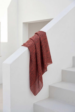 Pamuk Karışımlı Soft Eşarp Başak Desen Kiremit Kırmızı 90x90 - Soft Eşarp - | Silk Home