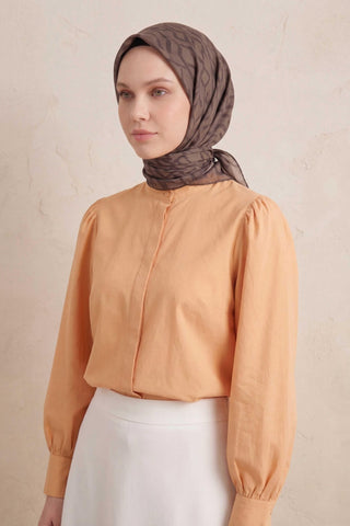 Pamuk Karışımlı Soft Eşarp Başak Desen Yeşil Kahve 90x90 - Soft Eşarp - | Silk Home