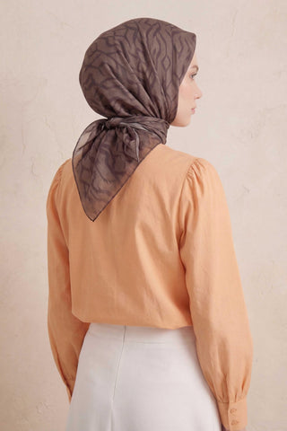 Pamuk Karışımlı Soft Eşarp Başak Desen Yeşil Kahve 90x90 - Soft Eşarp - | Silk Home
