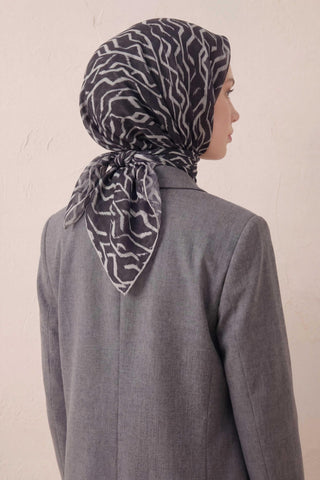 Pamuk Karışımlı Soft Eşarp Başak Desen Siyah 90x90 - Soft Eşarp - | Silk Home