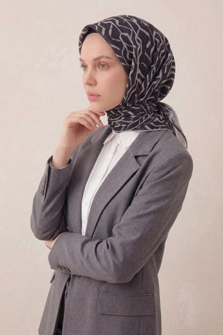 Pamuk Karışımlı Soft Eşarp Başak Desen Siyah 90x90 - Soft Eşarp - | Silk Home