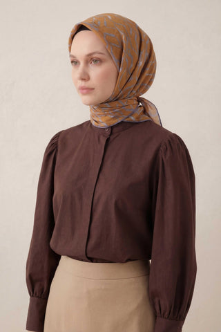 Pamuk Karışımlı Soft Eşarp Başak Desen Hardal 90x90 - Soft Eşarp - | Silk Home