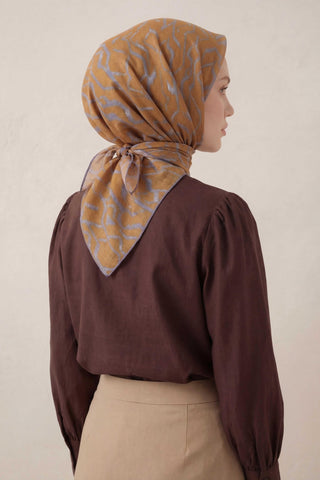 Pamuk Karışımlı Soft Eşarp Başak Desen Hardal 90x90 - Soft Eşarp - | Silk Home