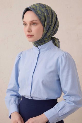Pamuk Karışımlı Soft Eşarp Osmanlı Motif Desen Lacivert 90x90 - Soft Eşarp - | Silk Home