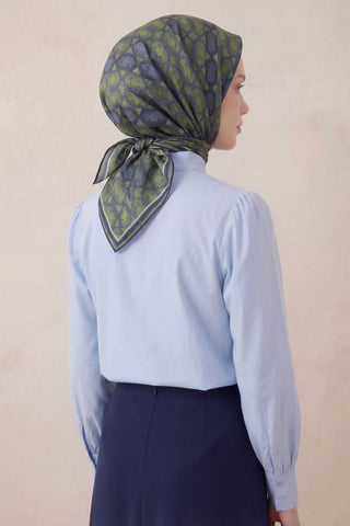 Pamuk Karışımlı Soft Eşarp Osmanlı Motif Desen Lacivert 90x90 - Soft Eşarp - | Silk Home