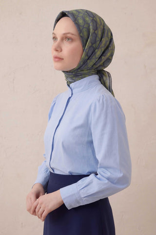 Pamuk Karışımlı Soft Eşarp Osmanlı Motif Desen Lacivert 90x90 - Soft Eşarp - | Silk Home