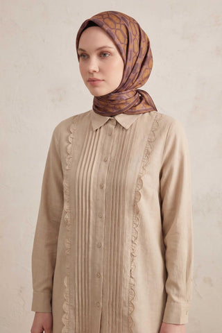 Pamuk Karışımlı Soft Eşarp Osmanlı Motif Desen Gül Kurusu 90x90 - Soft Eşarp - | Silk Home