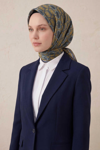 Pamuk Karışımlı Soft Eşarp Osmanlı Motif Desen Zümrüt Yeşili 90x90 - Soft Eşarp - | Silk Home