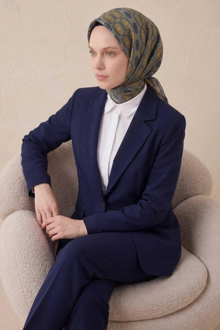 Pamuk Karışımlı Soft Eşarp Osmanlı Motif Desen Zümrüt Yeşili 90x90 - Soft Eşarp - | Silk Home