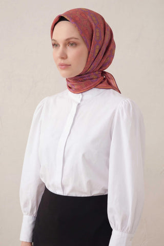 Pamuk Karışımlı Soft Eşarp Osmanlı Motif Desen Eflatun 90x90 - Soft Eşarp - | Silk Home