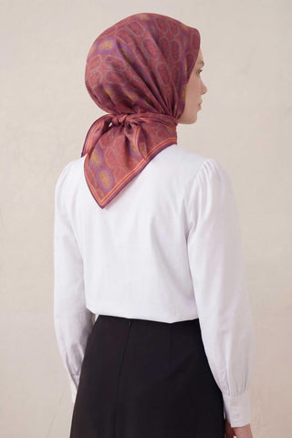 Pamuk Karışımlı Soft Eşarp Osmanlı Motif Desen Eflatun 90x90 - Soft Eşarp - | Silk Home