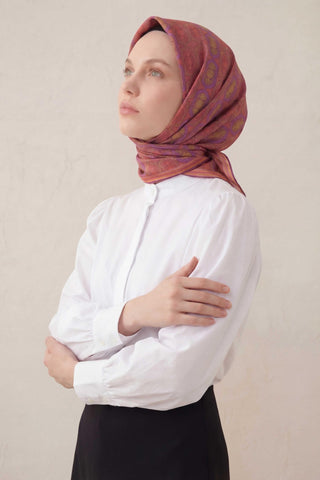 Pamuk Karışımlı Soft Eşarp Osmanlı Motif Desen Eflatun 90x90 - Soft Eşarp - | Silk Home