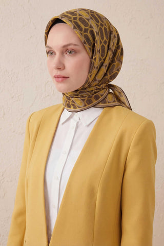 Pamuk Karışımlı Soft Eşarp Osmanlı Motif Desen Vizon 90x90 - Soft Eşarp - | Silk Home