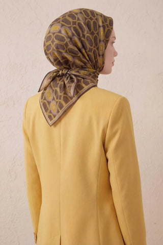Pamuk Karışımlı Soft Eşarp Osmanlı Motif Desen Vizon 90x90 - Soft Eşarp - | Silk Home