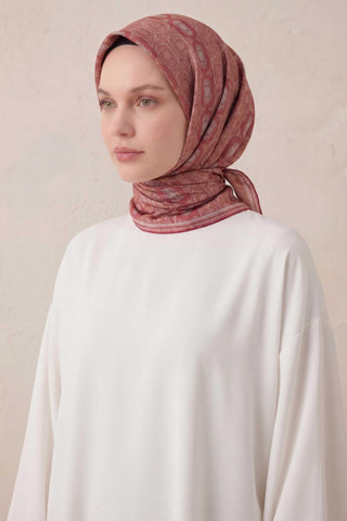 Pamuk Karışımlı Soft Eşarp Osmanlı Motif Desen Bordo 90x90 - Soft Eşarp - | Silk Home