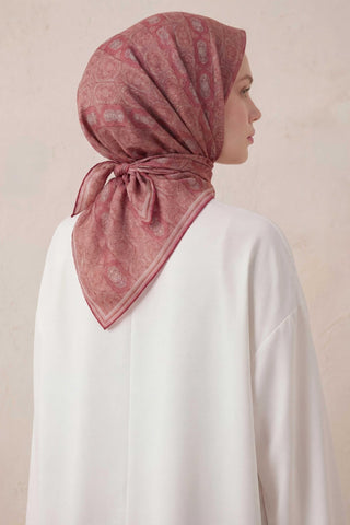 Pamuk Karışımlı Soft Eşarp Osmanlı Motif Desen Bordo 90x90 - Soft Eşarp - | Silk Home