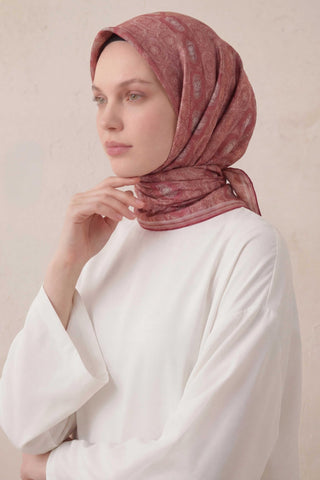 Pamuk Karışımlı Soft Eşarp Osmanlı Motif Desen Bordo 90x90 - Soft Eşarp - | Silk Home