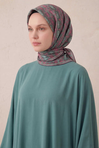 Pamuk Karışımlı Soft Eşarp Osmanlı Motif Desen Patina Yeşili 90x90 - Soft Eşarp - | Silk Home