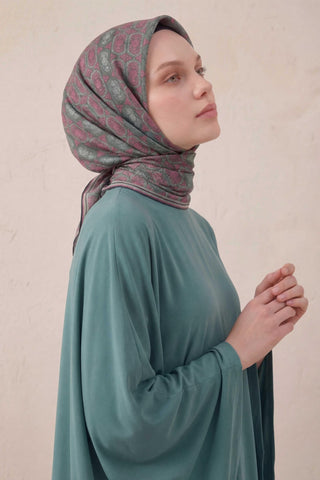 Pamuk Karışımlı Soft Eşarp Osmanlı Motif Desen Patina Yeşili 90x90 - Soft Eşarp - | Silk Home